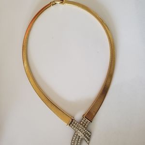 Goldstone Snakechain Swarovski ribbon Necklace